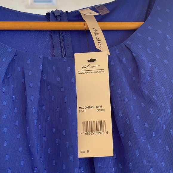 NY Collection - Blue Short Sleeve Belted Swiss Dot Dress - Medium - Picture 14 of 14